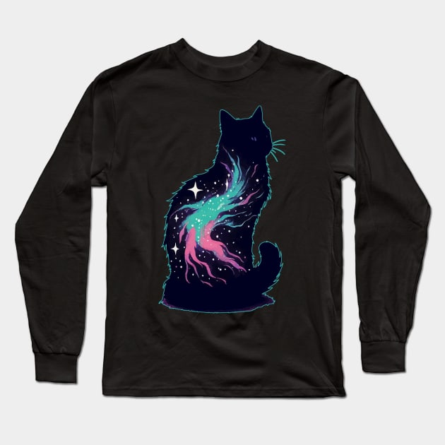 Pastel Goth Galaxy Cosmic Cat in Stars Long Sleeve T-Shirt by TomFrontierArt